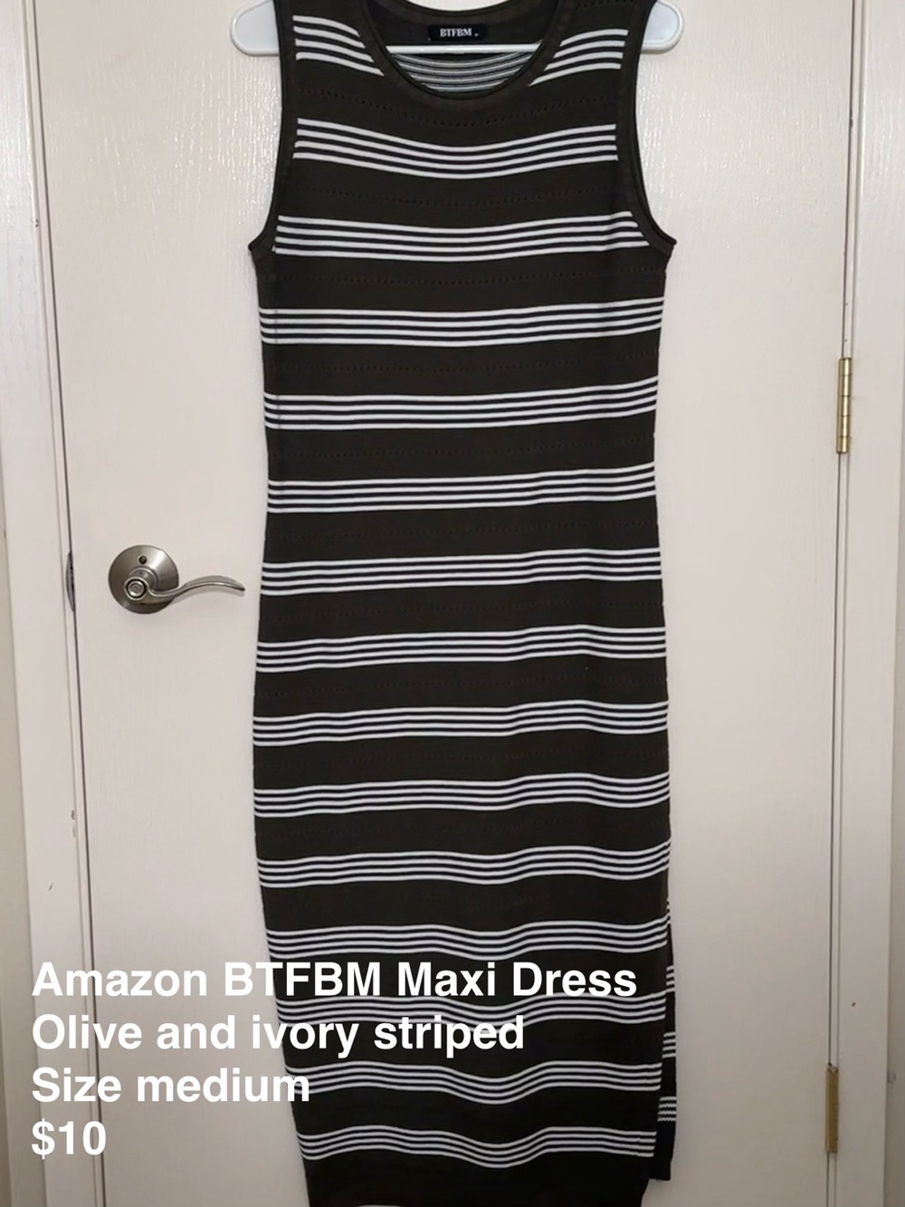 Olive and Ivory Color Striped Sleeveless Maxi Dress BTFBM Amazon